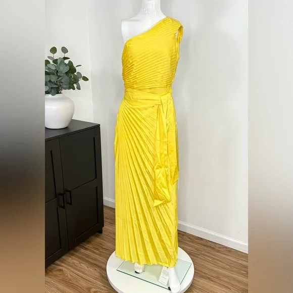 Milly Estelle Pleated Satin One-Shoulder Dress Size 6 - Picture 7 of 12